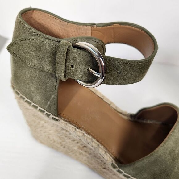 Marc Fisher Adalyn Espadrille Leather Wedge Platform Olive Green Suede Size 8.5 - Picture 5 of 14